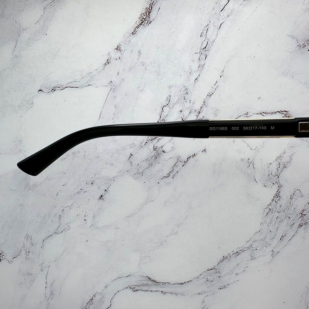 New GUCCI Sunglasses Black Acetate Pilot Aviator 58mm Navigator Gold Metal Logo - Picture 8 of 16